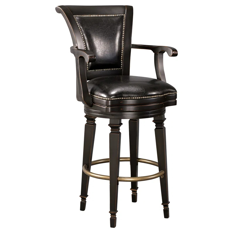 Northport 30.5" Black Leather Swivel Bar Stool