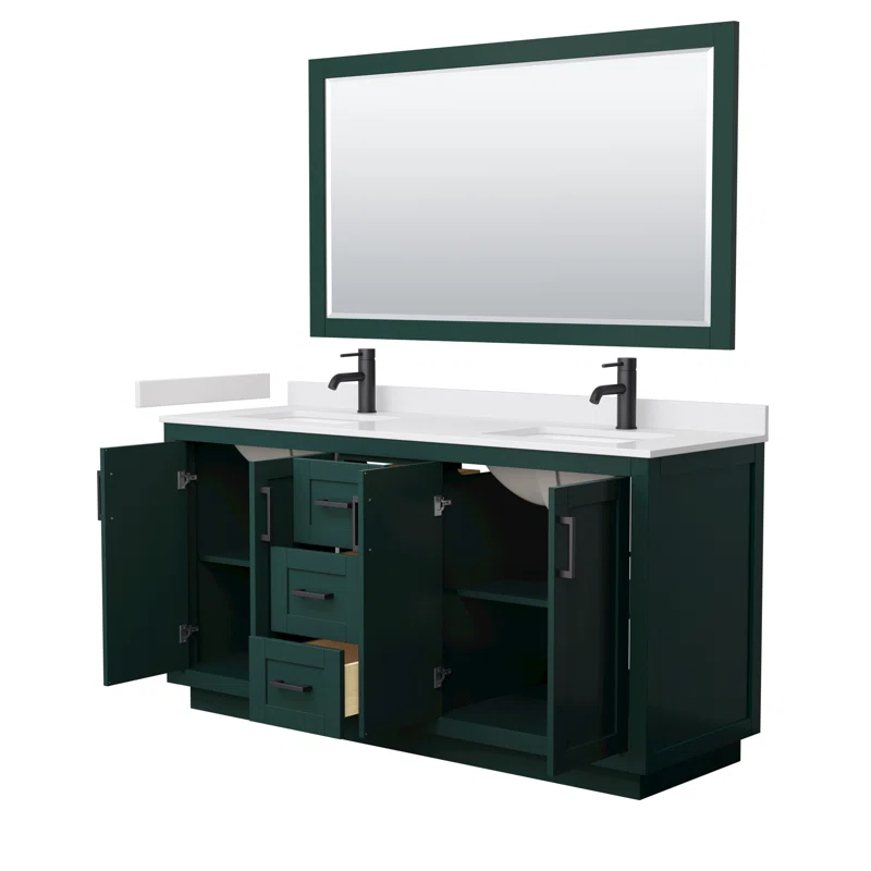 Wyndham Collection Miranda 66" Freestanding Double Bathroom Vanity with Cultured Marble Top with 58" Mirror