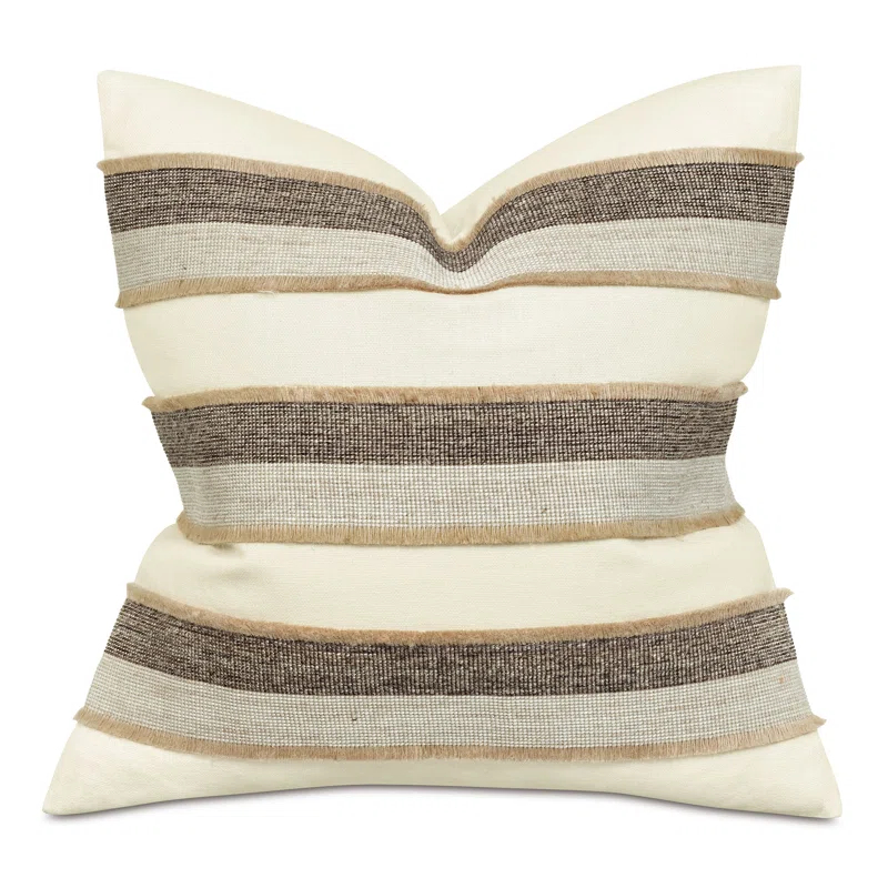 Marin Square Linen Blend Pillow with Fringe Detail