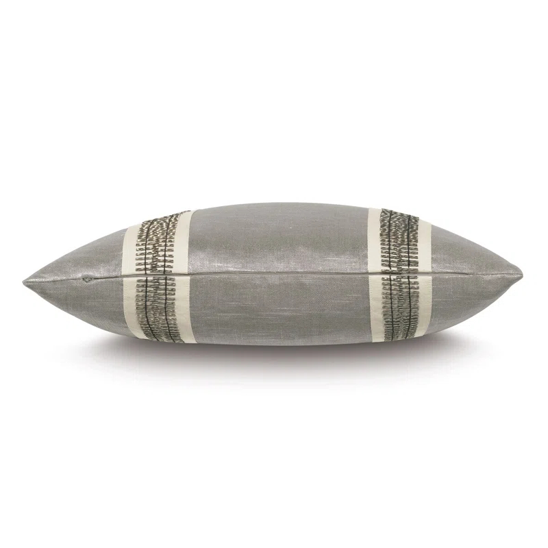 Taupe Linen Blend Square Throw Pillow with Appliqued Trim