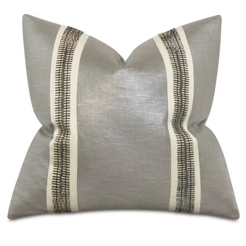 Taupe Linen Blend Square Throw Pillow with Appliqued Trim