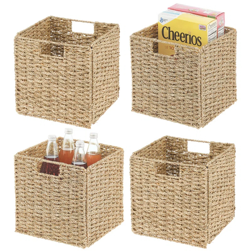 mDesign mDesign Seagrass Woven Kitchen Basket Organizer, Handles (Set of 4)