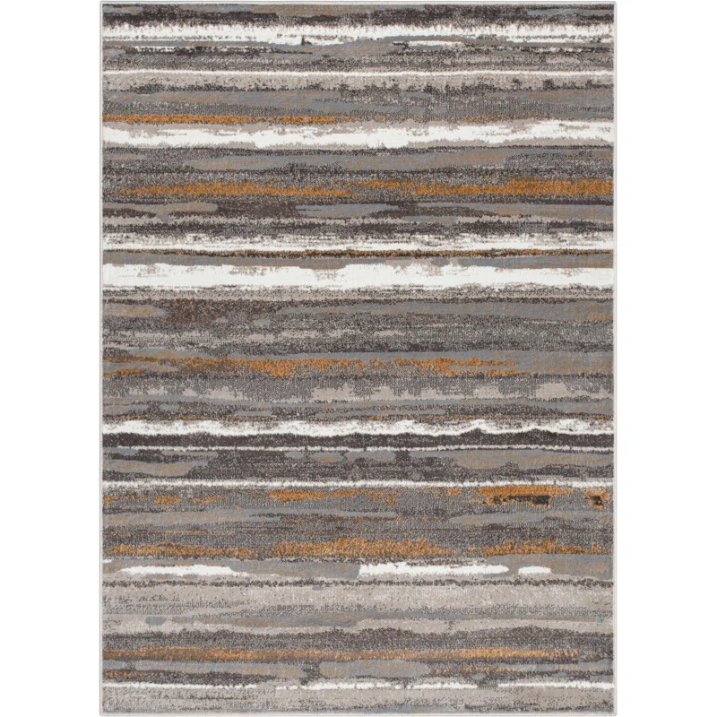Wade Logan® Chimene Makai Modern Abstract Striped Gray Rug