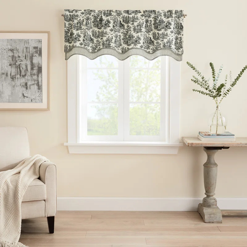 Charmed Life Toile Cotton Scalloped 52'' W Window Valance
