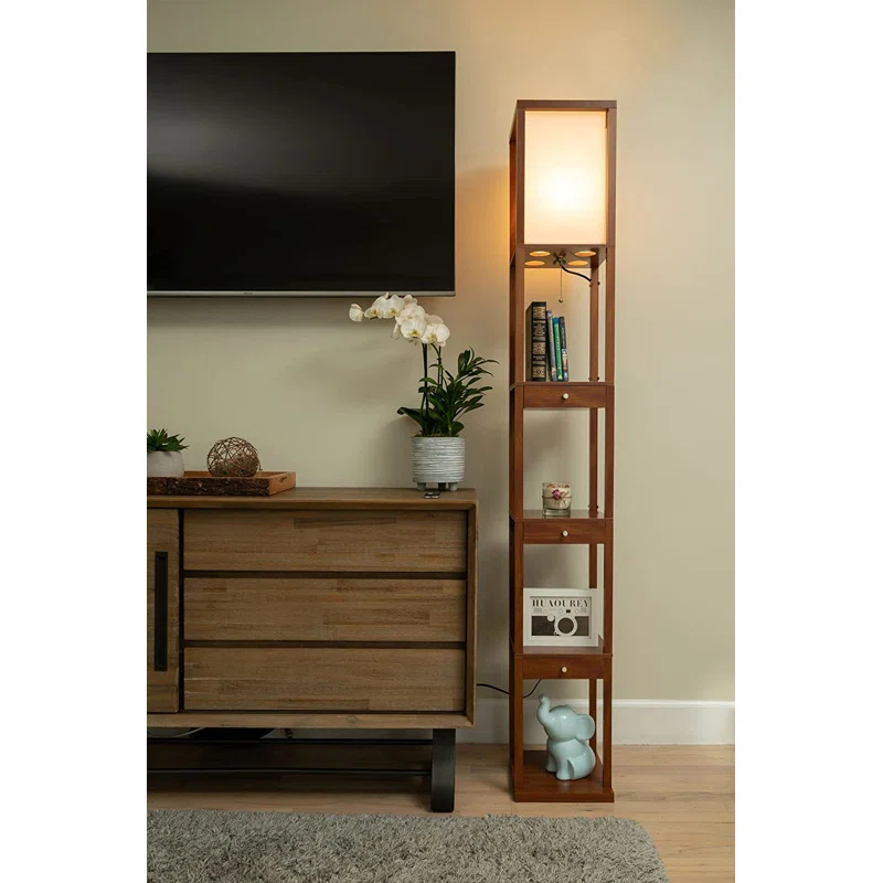 Latitude Run® 72" Column Floor Lamp With Shelves and 3 Drawers