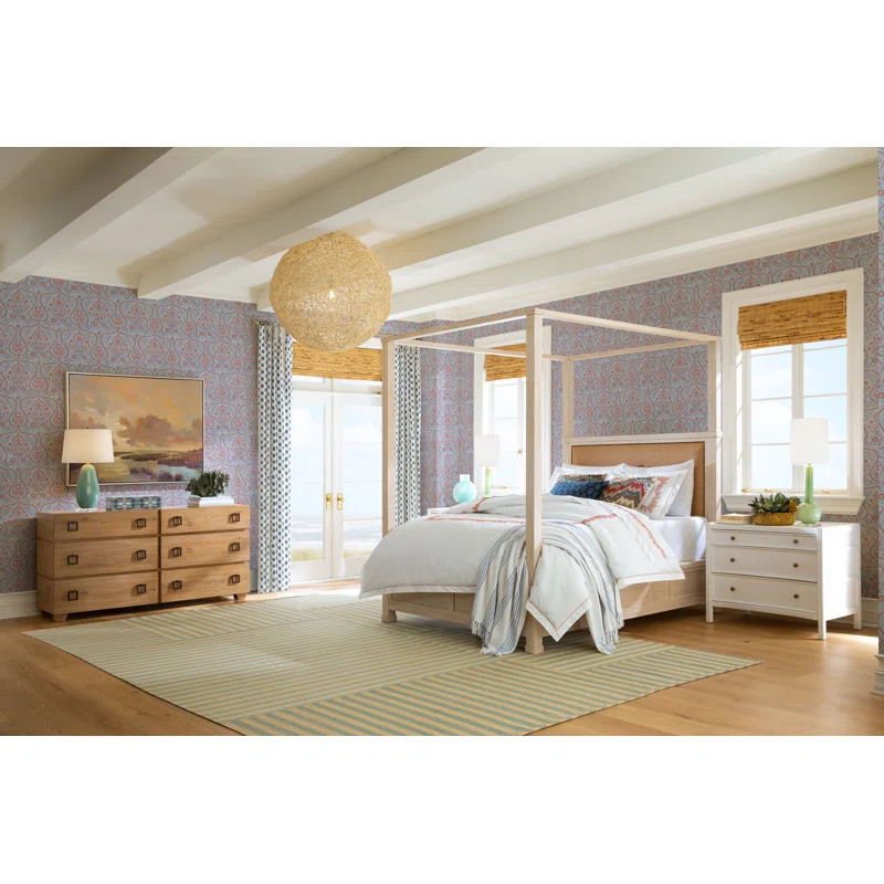 Sky Blue and White Wool Stripe 4' x 6' Area Rug