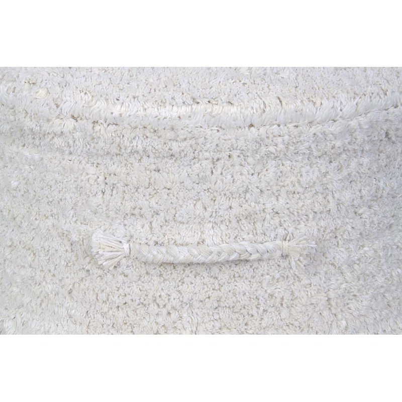 Ivory White Cotton Round Pouf Ottoman