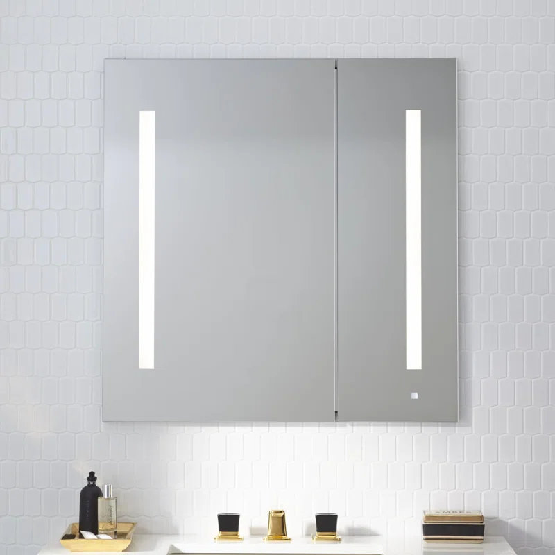 AiO Recessed Frameless Medicine Cabinet with 3 Adjustable Shelves and LED Lighting