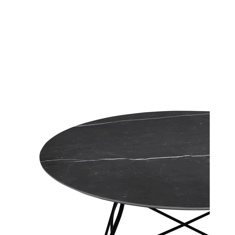 Glossy Round Metal Base Dining Table