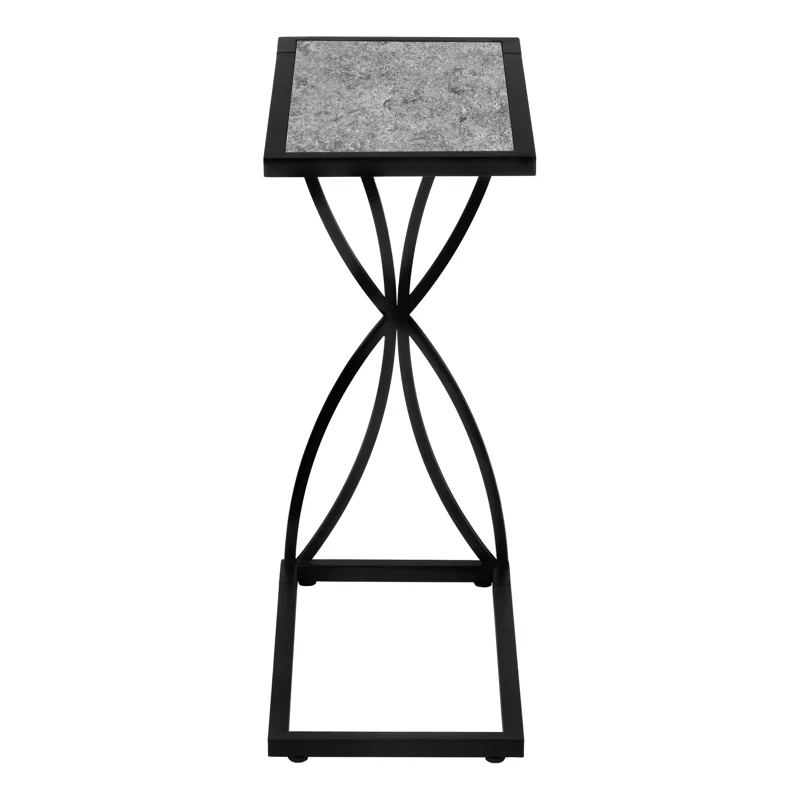 Latitude Run® Accent Table, C-shaped, End, Side, Snack, Living Room, Bedroom, Metal, Laminate, Grey, Black