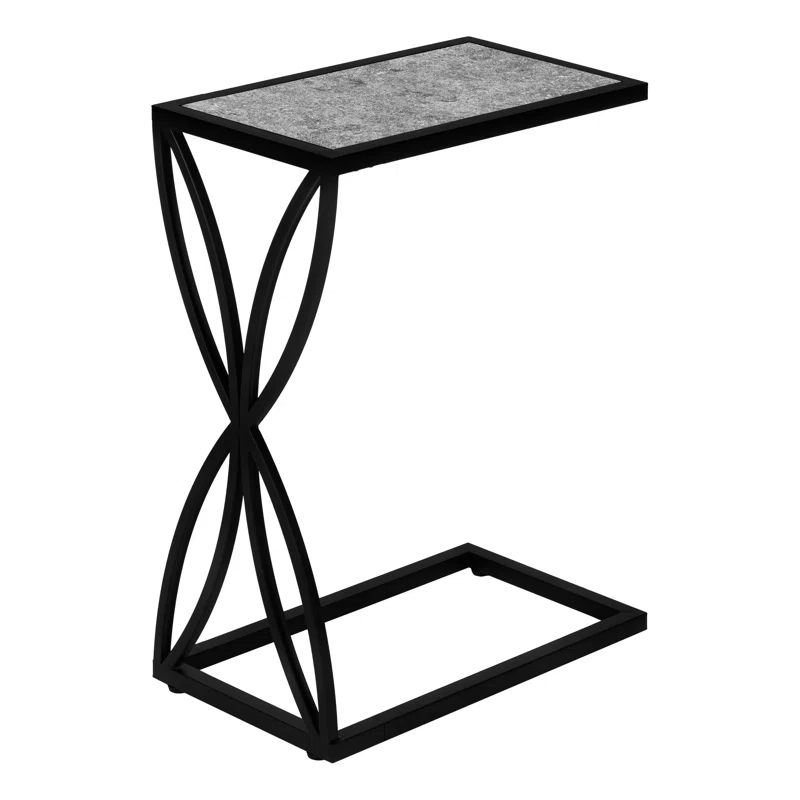 Latitude Run® Accent Table, C-shaped, End, Side, Snack, Living Room, Bedroom, Metal, Laminate, Grey, Black