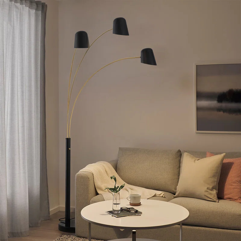 Nova of California Culver 3 Light Arc Floor Lamp - 86", Matte Black & Weathered Brass, Dimmer Switch