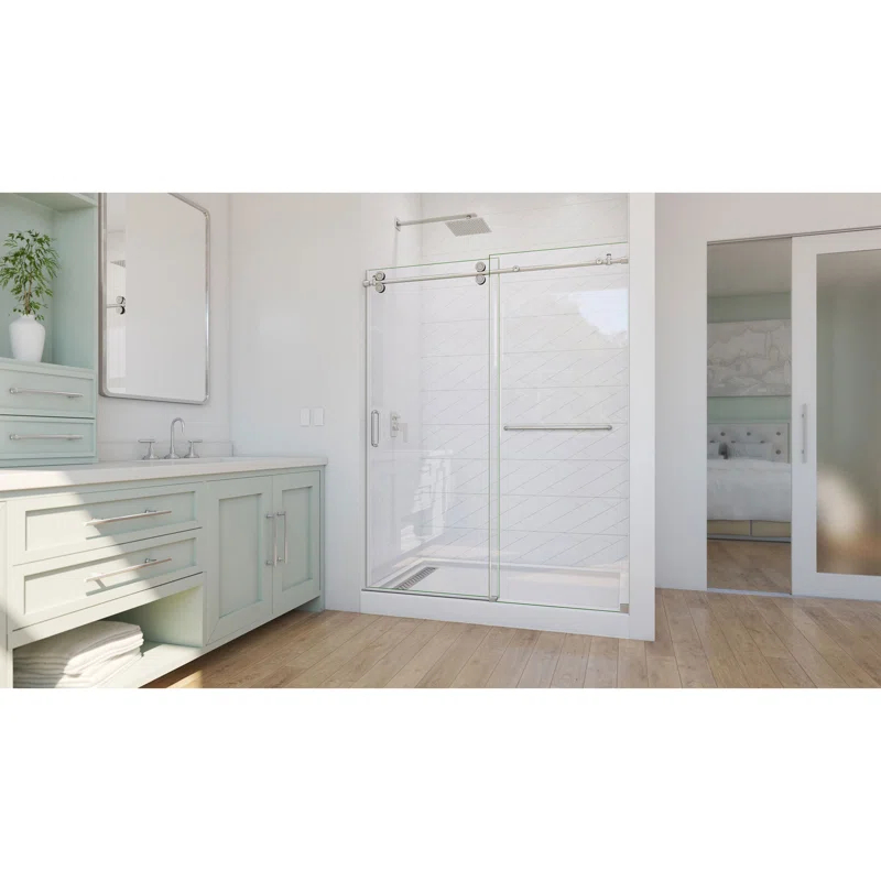 DreamLine Enigma-CXO 56-60 in. W x 76 in. H Fully Frameless Sliding Shower Door in Brushed Stainless
