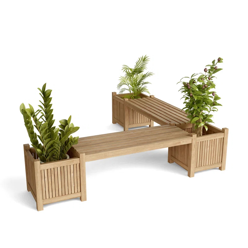 Modular Teak Outdoor Bench with Planters