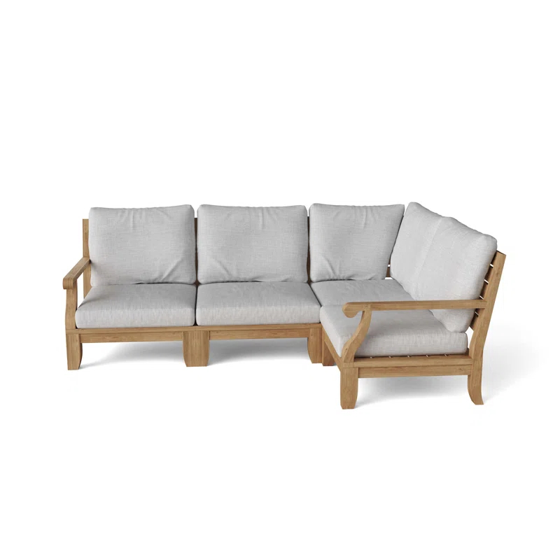 Riviera Natural Teak 3-Person Outdoor Sectional with Gray Cushions