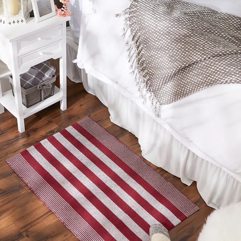 Design Imports CABANA STRIPE - BARN RED - 2 X 3 FT