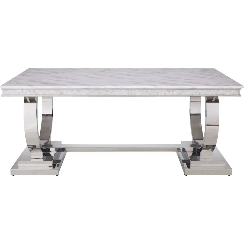 ColourTree Faux Marble Top Metal Base Dining Table