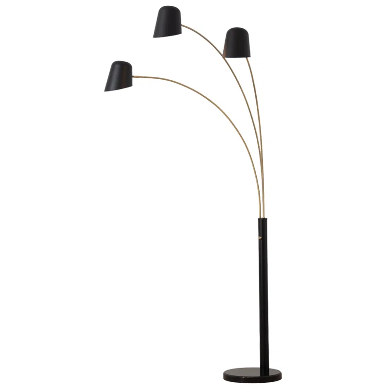 Nova of California Culver 3 Light Arc Floor Lamp - 86", Matte Black & Weathered Brass, Dimmer Switch