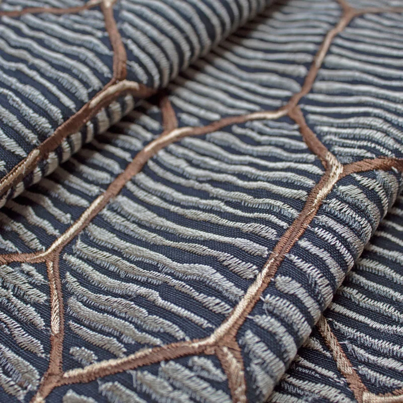 Amber and Taupe Embroidered Linen Cotton Rectangular Pillow