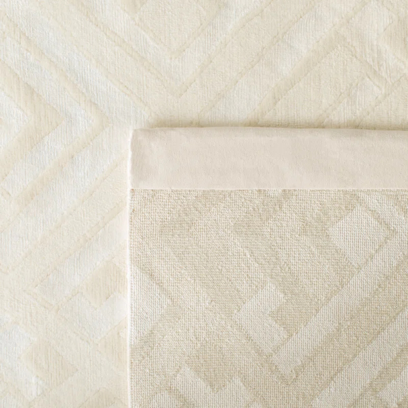 Oyster Hand-Knotted Wool-Viscose Blend Art Deco Rug, 6' x 9'
