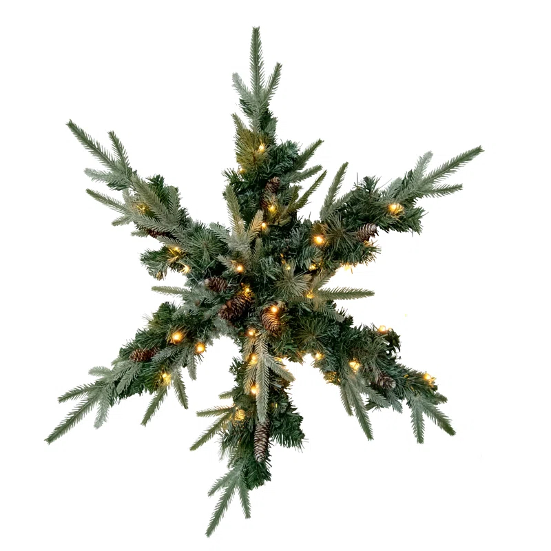 Northlight Seasonal 32" Pre-Lit Artificial Mixed Pine and Pine Cone Christmas Snowflake Wreath