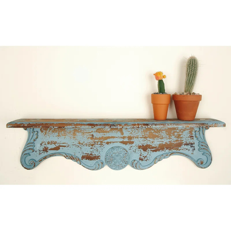 Ophelia & Co. Wood 1 Shelf Scroll Blue Wall Shelf