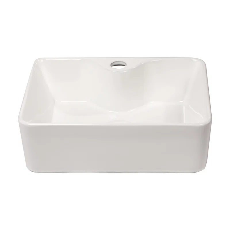 16" x 12" Bathroom Vessel Sink Rectangular Above Counter White Ceramic Vessel Sink with Faucet Hole