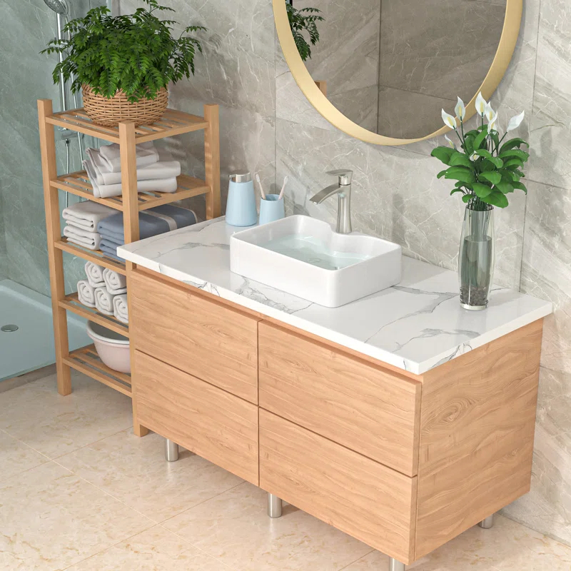16" x 12" Bathroom Vessel Sink Rectangular Above Counter White Ceramic Vessel Sink with Faucet Hole