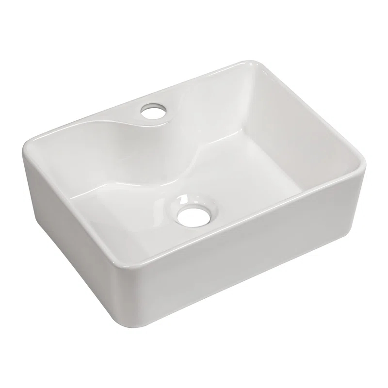 16" x 12" Bathroom Vessel Sink Rectangular Above Counter White Ceramic Vessel Sink with Faucet Hole