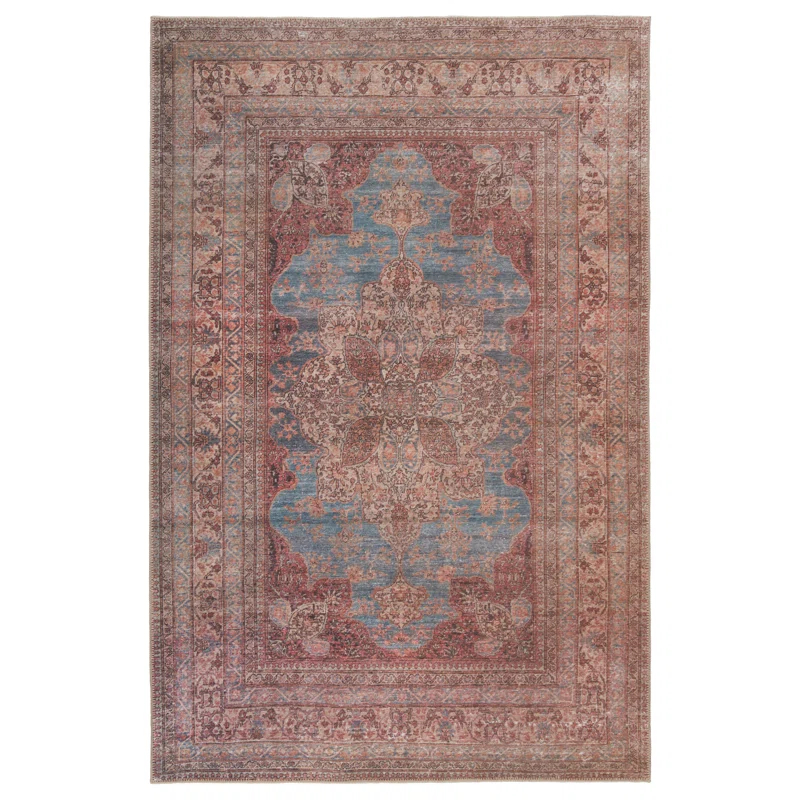 Machine Washable Power Loom Performance Dark Red/Blue Rug