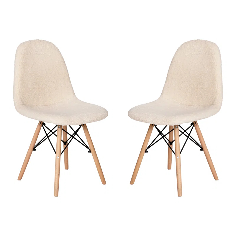Caroline Armless Faux Shearling Faux Shearling Chairs with Modern Wooden Legs (Set of 2)