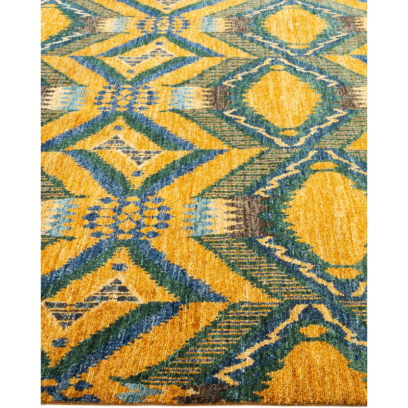 Hand-Knotted Multicolor Wool Aztec Print 6' x 9' Area Rug