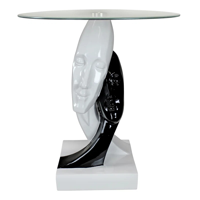 Design Toscano Lovers in Black and White Glass End Table