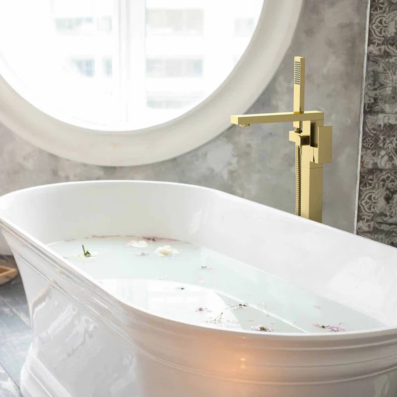 Cube Floor Tub Spout with Diverter