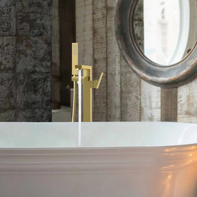 Cube Floor Tub Spout with Diverter