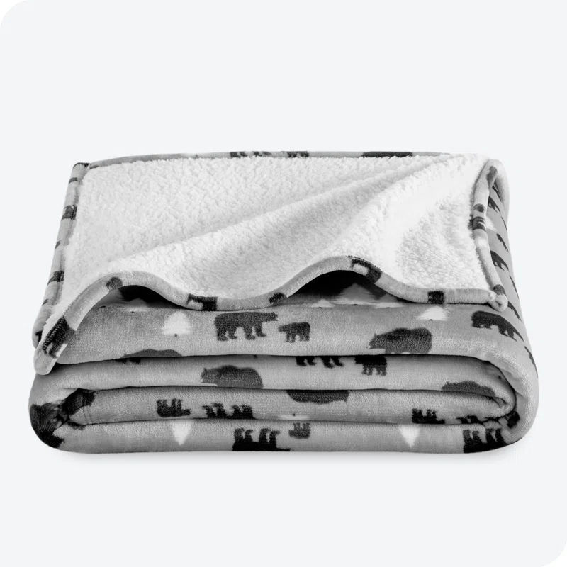 Bare Home Bare Home Printed Sherpa Fleece Blanket - Warm & Lightweight - Soft Plush Blanket - Reversible