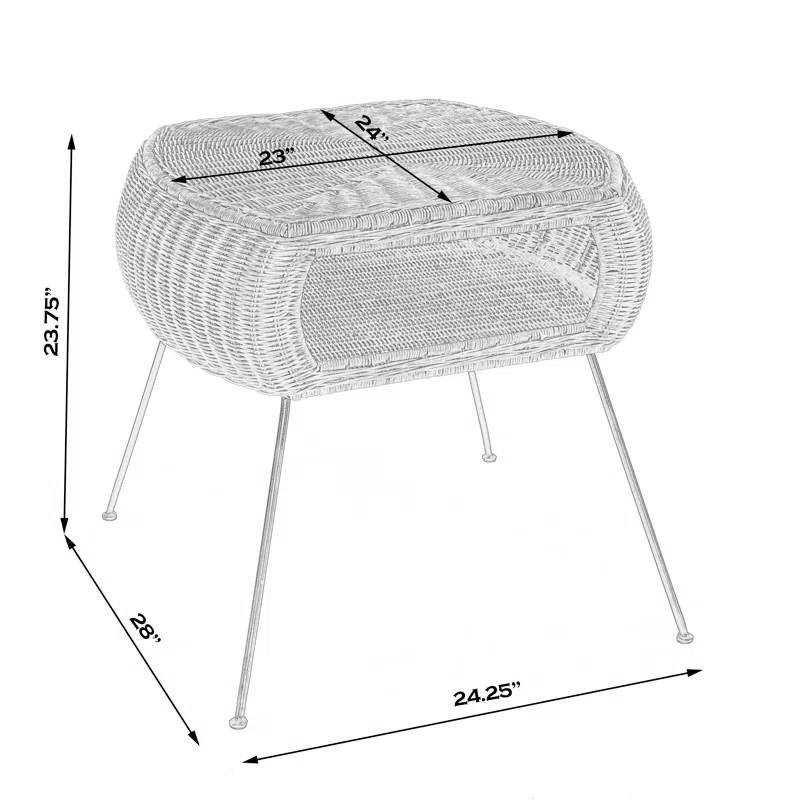 Natural Rattan and Black Iron Round End Table