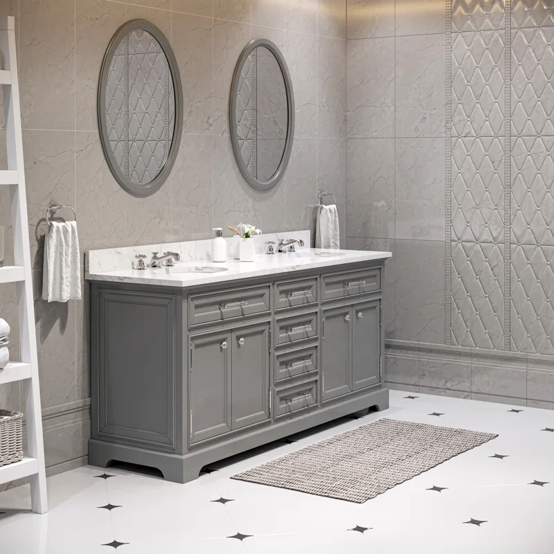 Derby 72" Grey Double Sink Bathroom Vanity Set with Marble Top