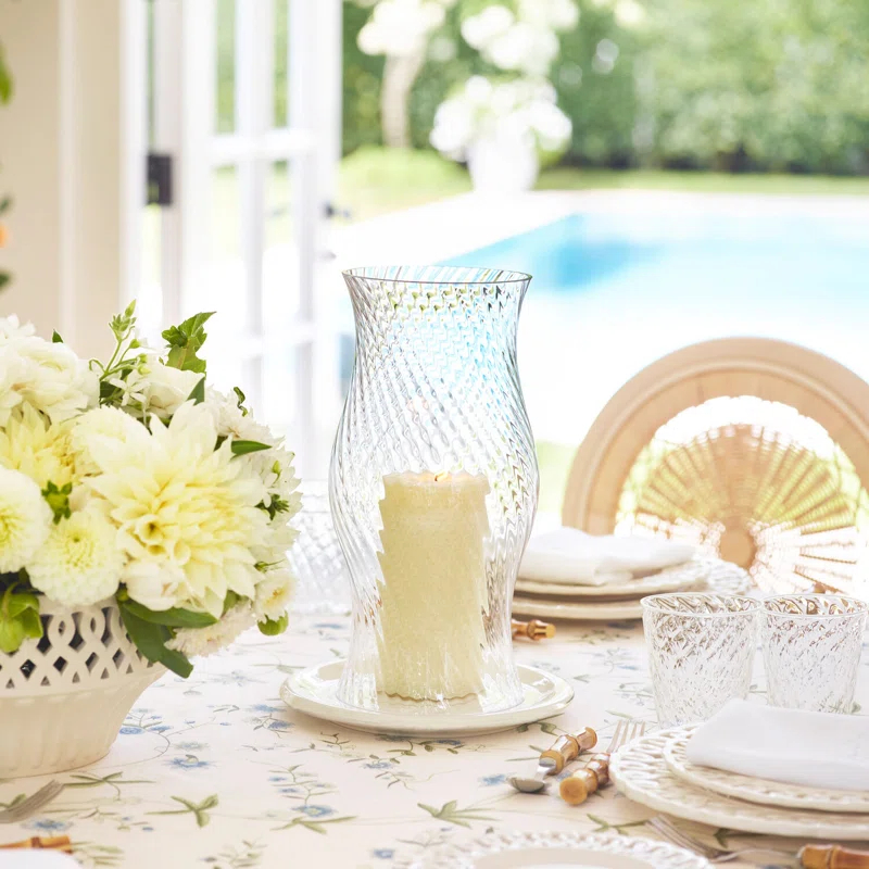 Small Cream Ceramic Base Glass Hurricane Lamp