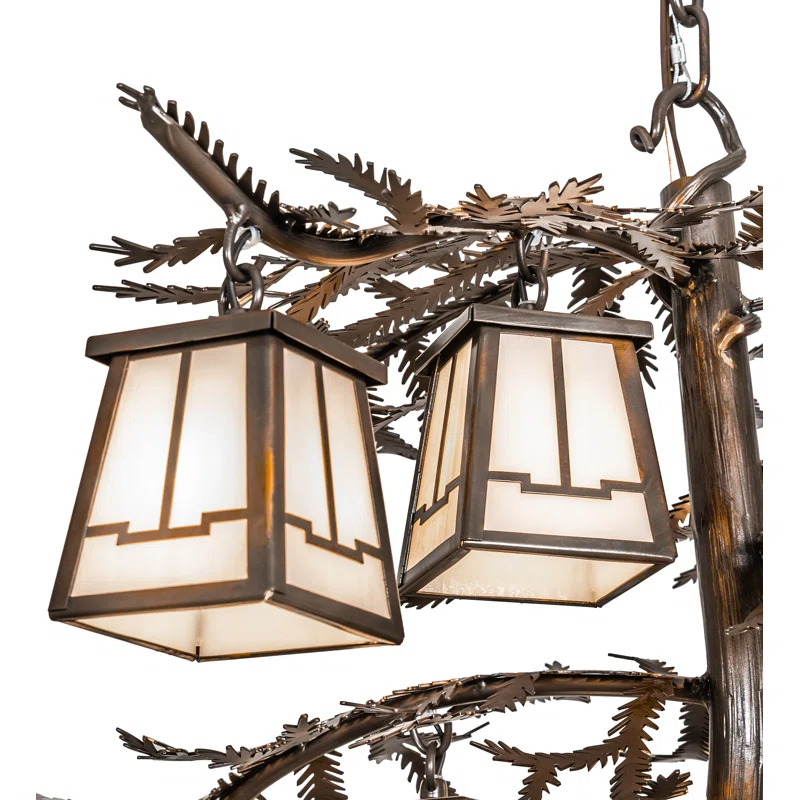 Vintage Copper Elegance 12-Light Glass Shade Chandelier