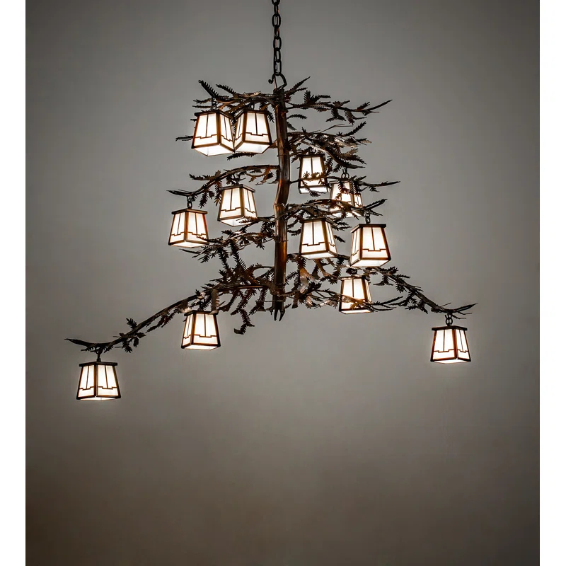 Vintage Copper Elegance 12-Light Glass Shade Chandelier