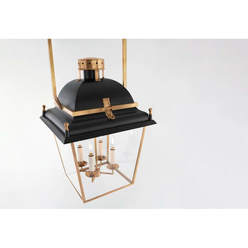 Coventry Matte Black and Brass 4-Light Glass Lantern