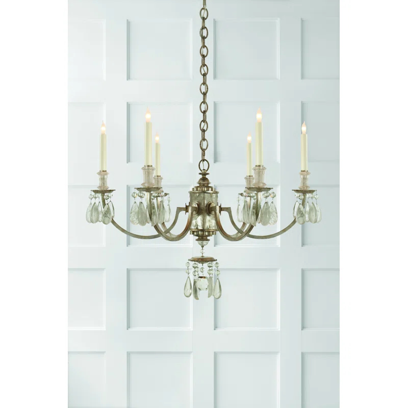 Burnished Silver Leaf Crystal Candle 6-Light Chandelier