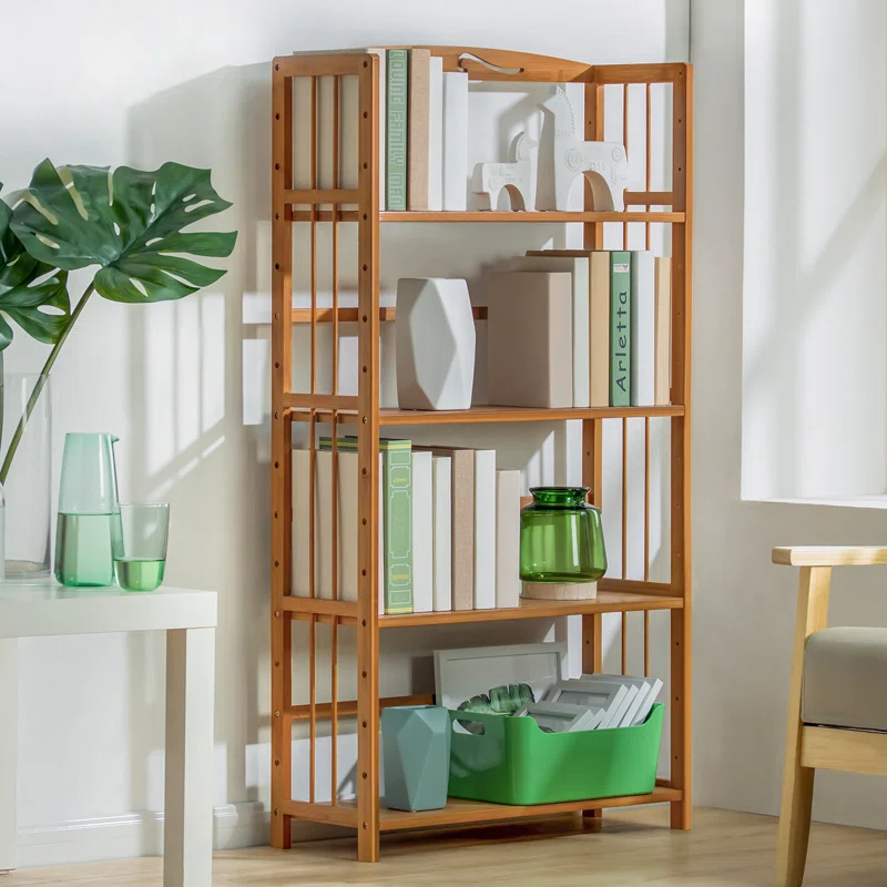 Adjustable Bamboo Wood Bookcase Storage Bookshelf