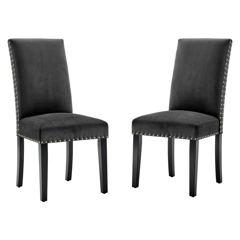 Modway Silver Orchid Lind Velvet Nailhead Trim Dining Side Chairs