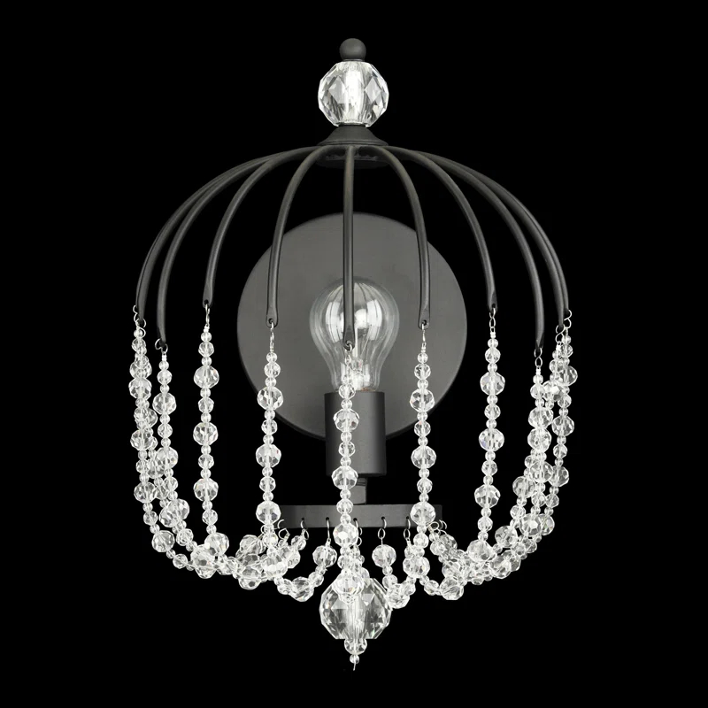 Elegant Black and Gold Crystal Crush Dimmable Wall Sconce