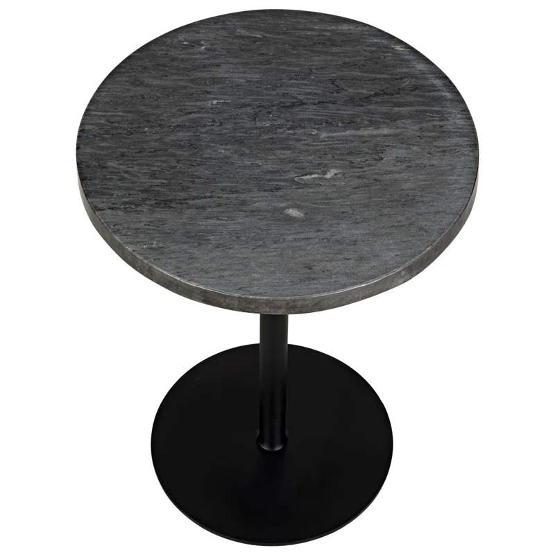 Round Black Marble and Metal End Table