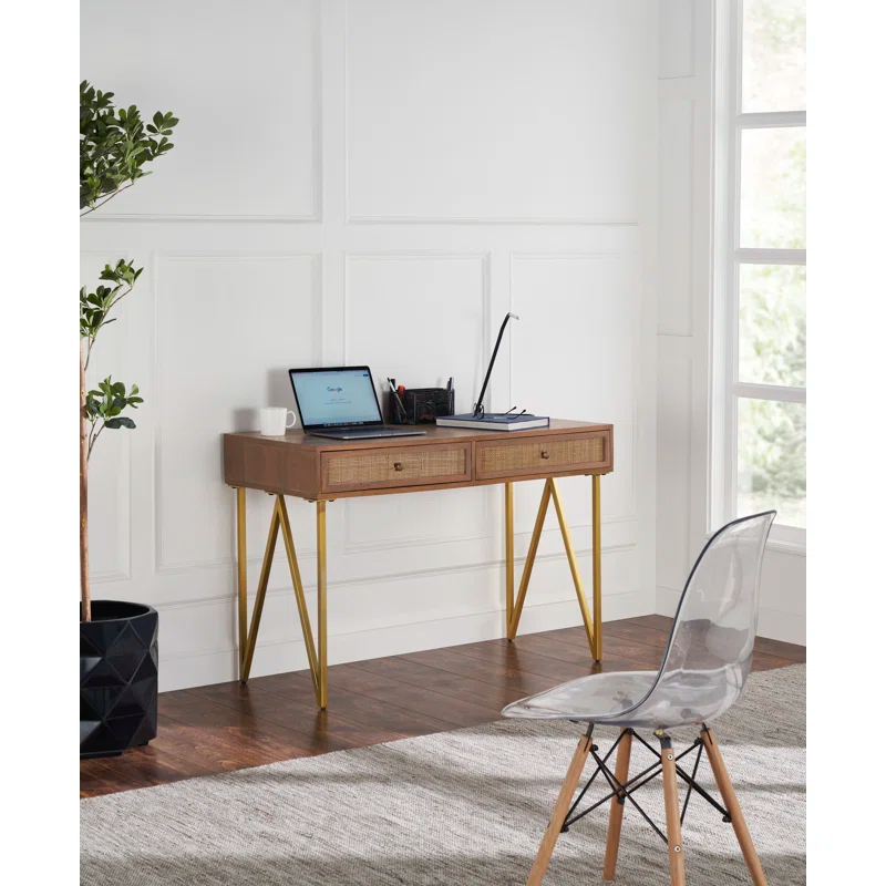 Mod-Arte Lana 45" Solid Wood Writing Desk with 2 Drawers