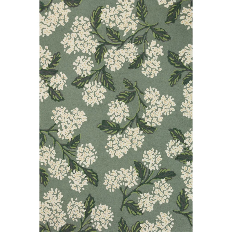 Rifle Paper Co. x Loloi Floral Handmade Looped Wool Area Rug in Hydrangea Sage
