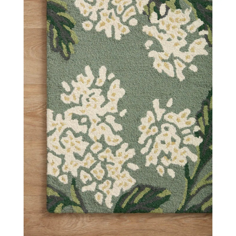 Rifle Paper Co. x Loloi Floral Handmade Looped Wool Area Rug in Hydrangea Sage